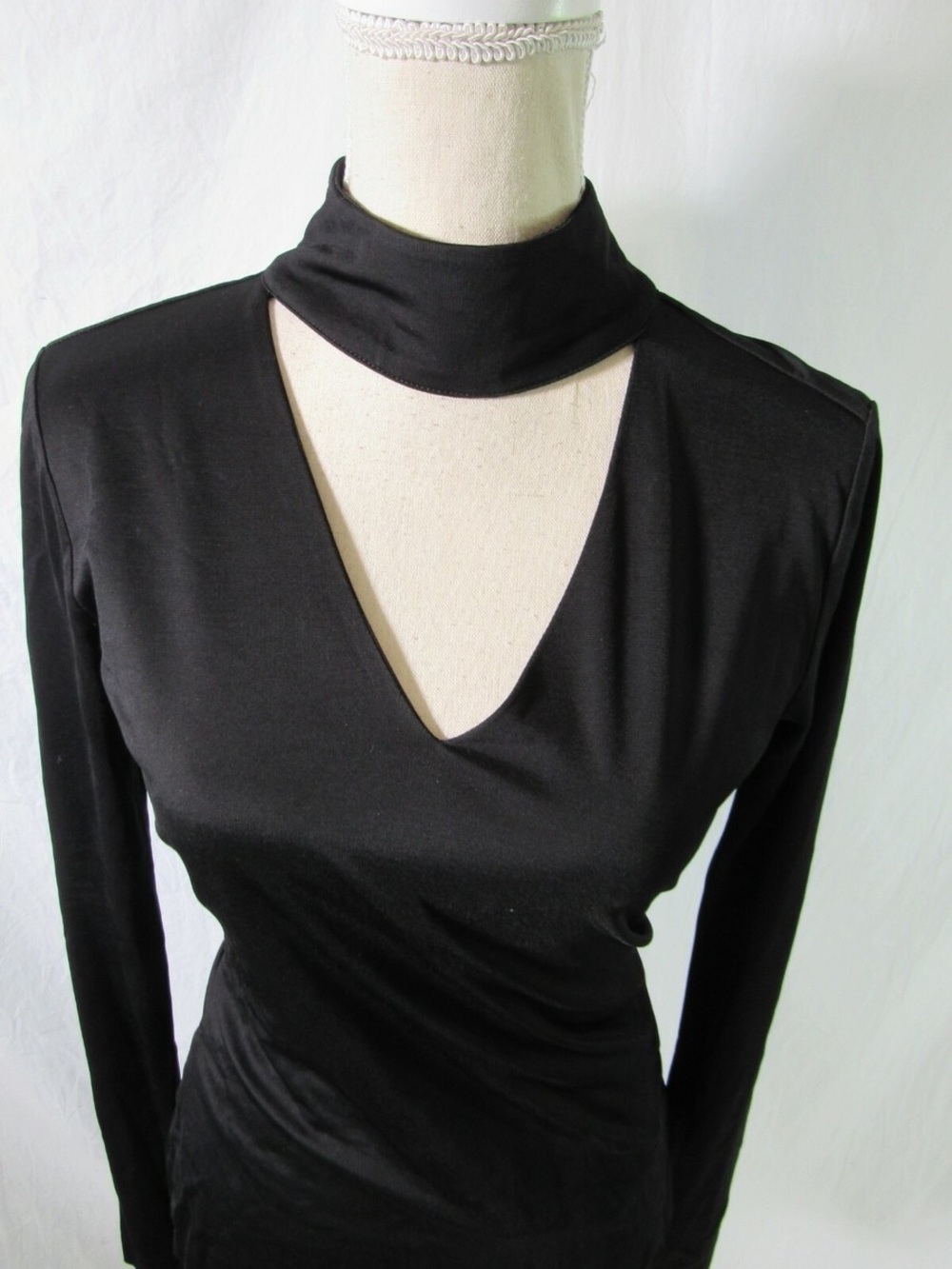 Black Long Sleeve Mock Neck Cutout Top